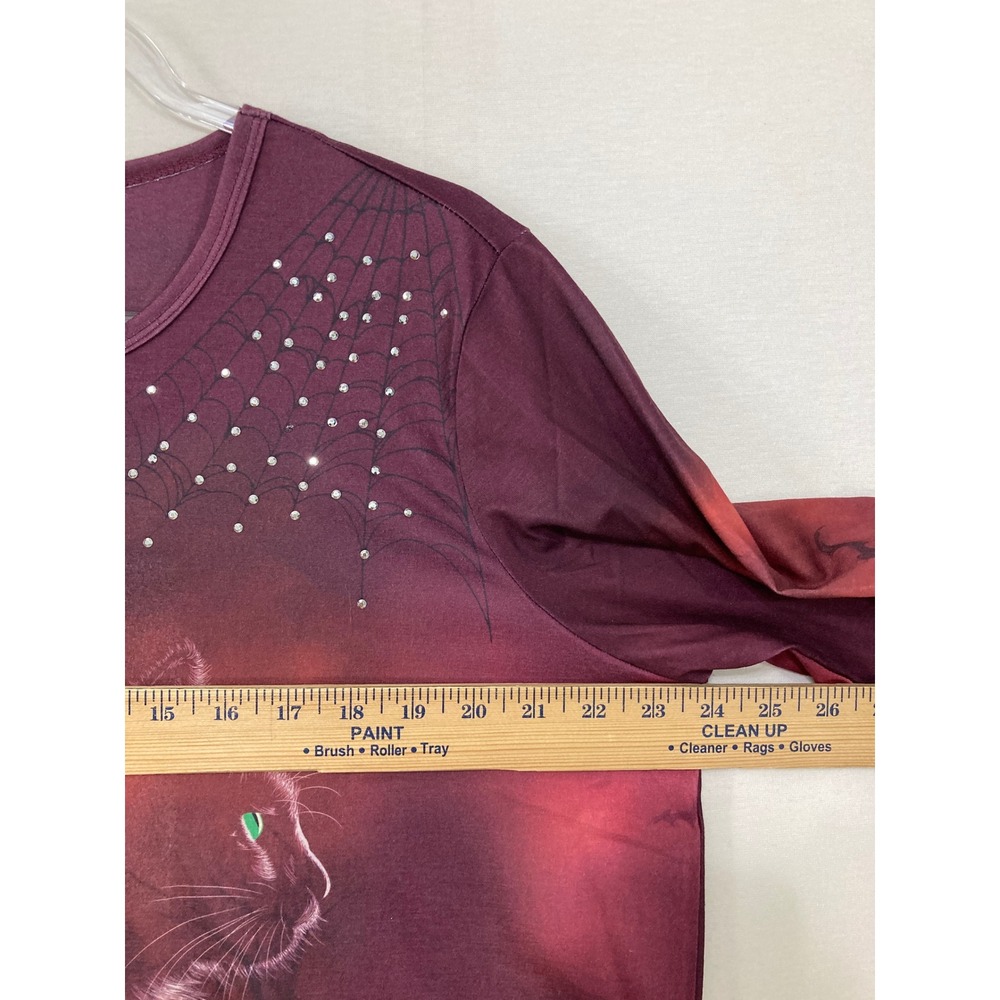 New Gloria Vanderbilt Halloween Tee XL Purple Black Cat Pumpkins Spiderweb - Picture 5 of 8